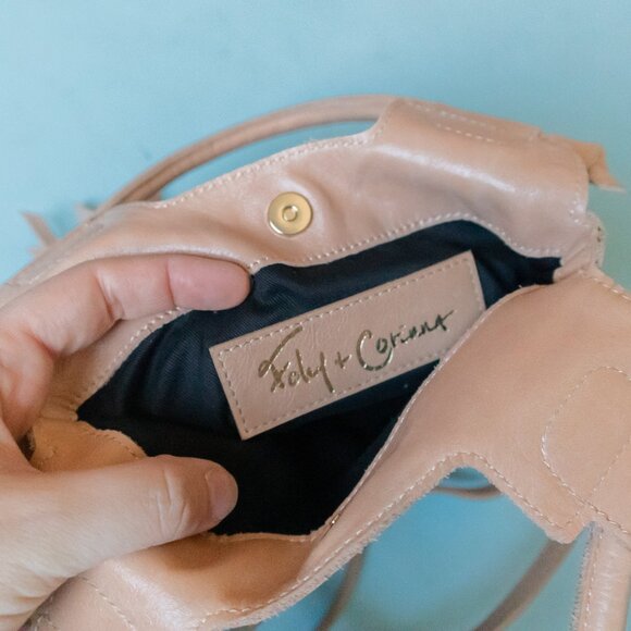 Foley + Corinna Tan Genuine Leather Foldover Zip Pocket Crossbody Small Purse - Picture 5 of 10